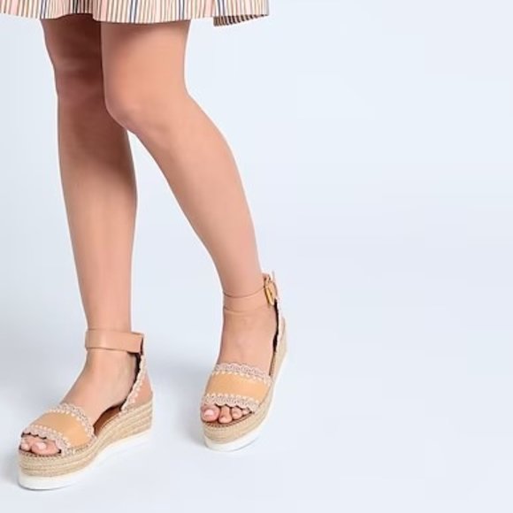 See By Chloe Glyn Leather Flatform Espadrille Sandals